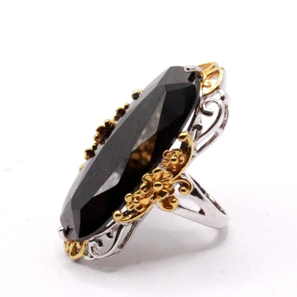 Sterling Silver Black Elongated CZ QVC Two Tone Statement Cocktail Ring - Picture 5 of 9